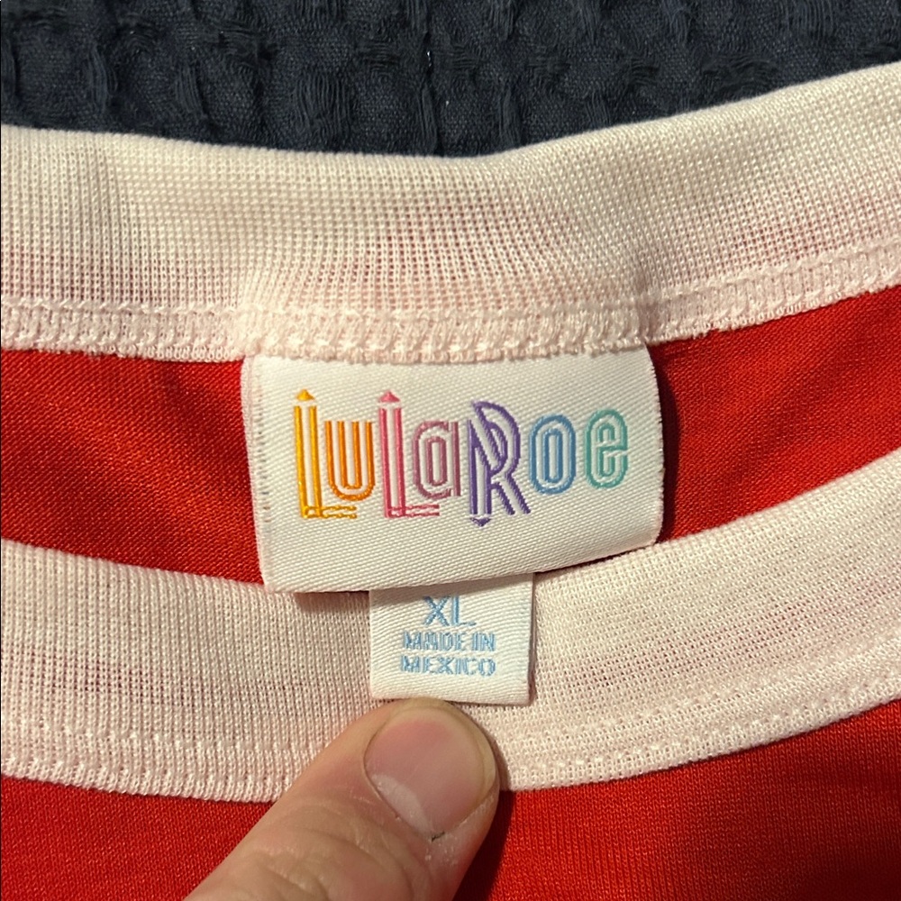 LuLaRoe Vibrant Red and White Top